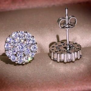 18K white gold plated round cut stud earrings